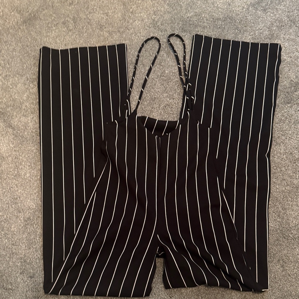 Black and White Striped Jumpsuit